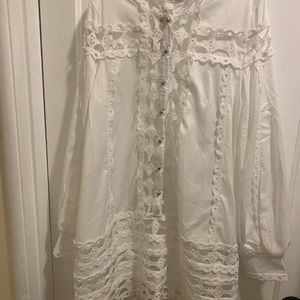 White High Collar Eyelet Dress